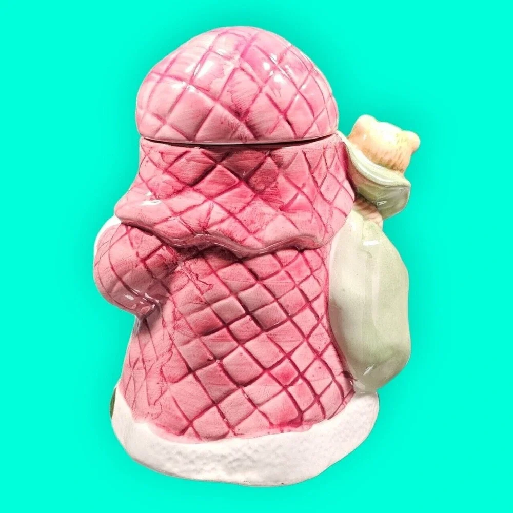 World Bazaars Holiday Collection Santa Claus Ceramic Snack Jar Pink Quilted Box